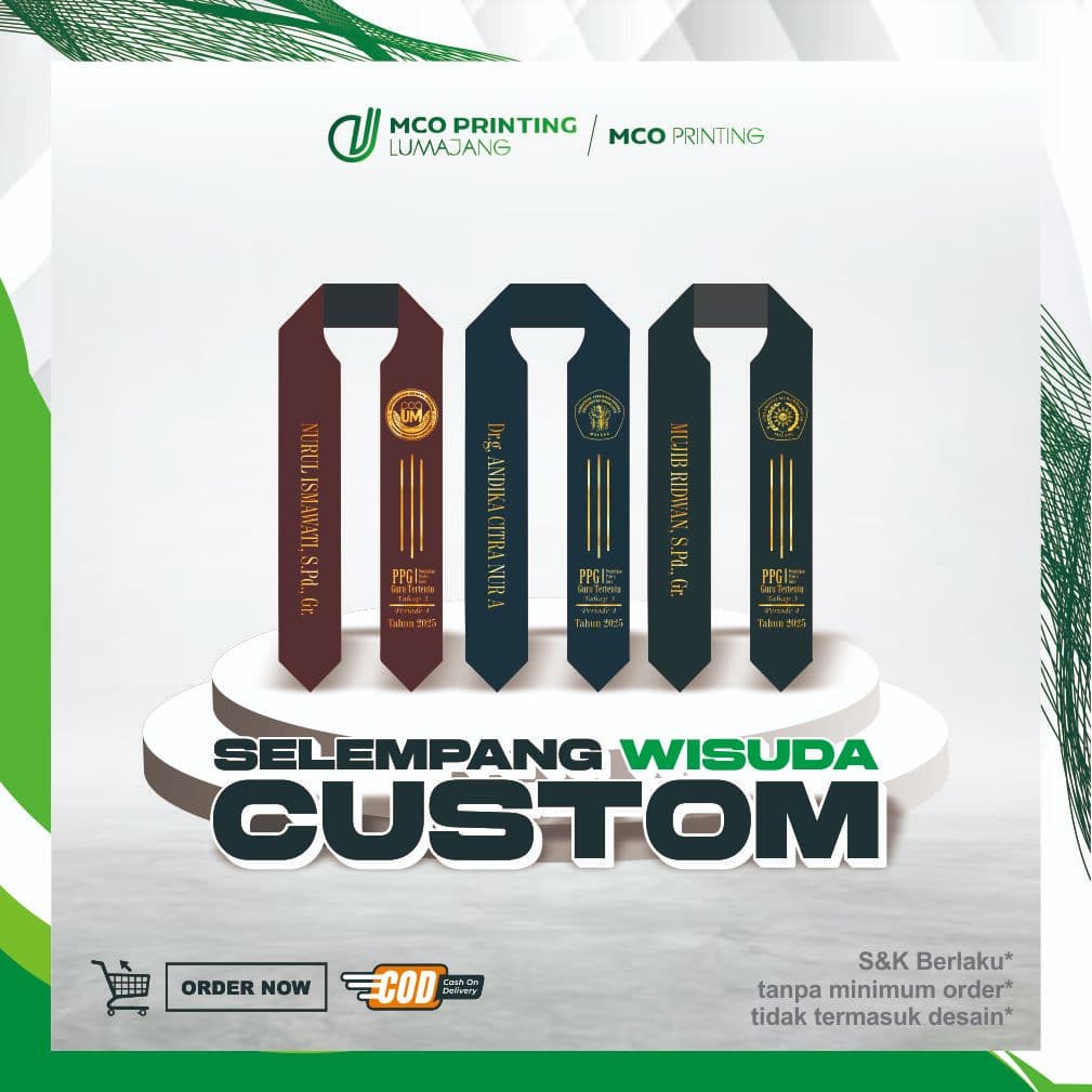 1 HARI JADI Selempang Leher Model V + Sablon Batik + Sablon Belakang Custom Premium
